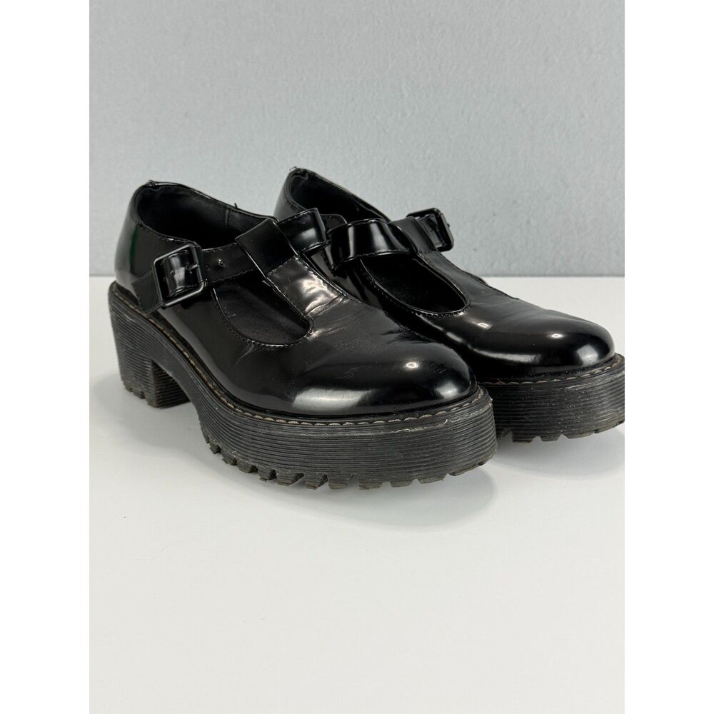 Black Patent T-Strap Platform Mary Jane Shoes Women’s 6.5M Goth Y2K